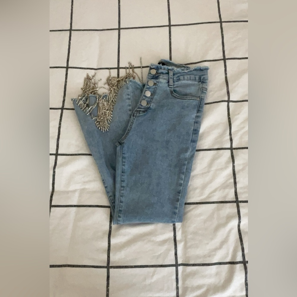 Blue B Rhinestone High Rise Cropped Flare Jean - Picture 5 of 7